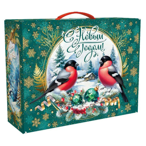 Подарок с конфетами «Чемодан Снегири» 800г Стандарт